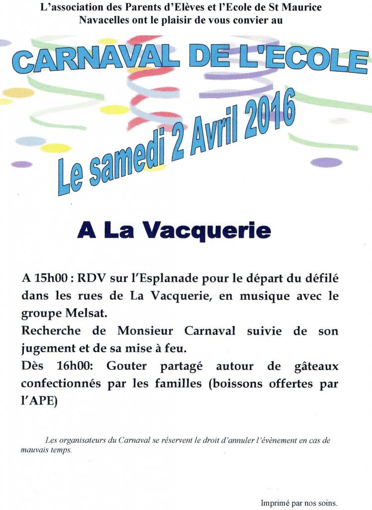 Carnaval Ecole St Maurice-Navacelles 2 avril 2016